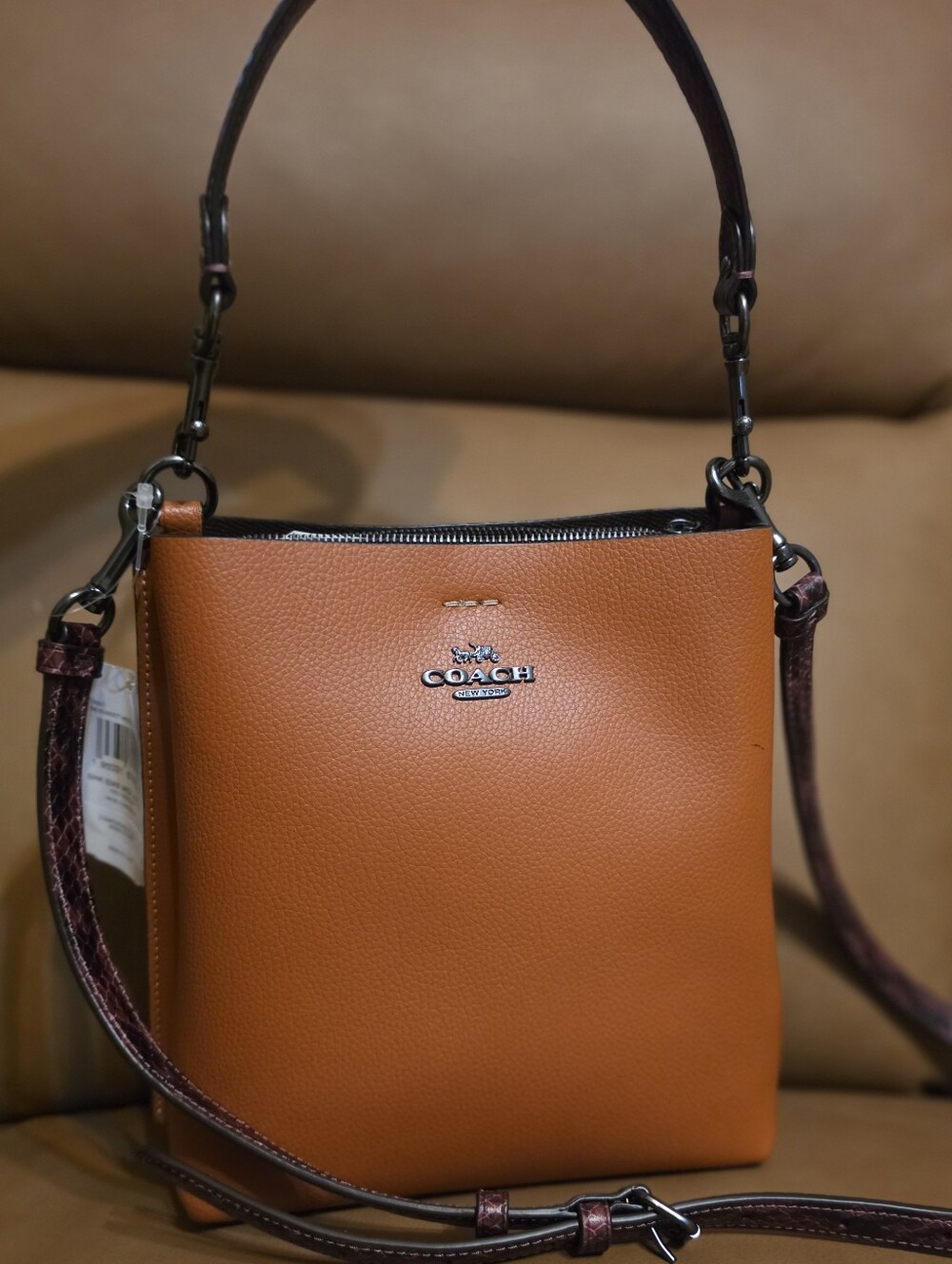 Coach Leather Snake Embossed Molly Bucket 22 QB/Sunset Multi Small NWT